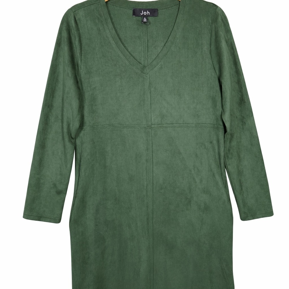 Joh Green V-Neck Faux Suede Dress. Small Great Condition Classic Forest Green - Picture 12 of 13